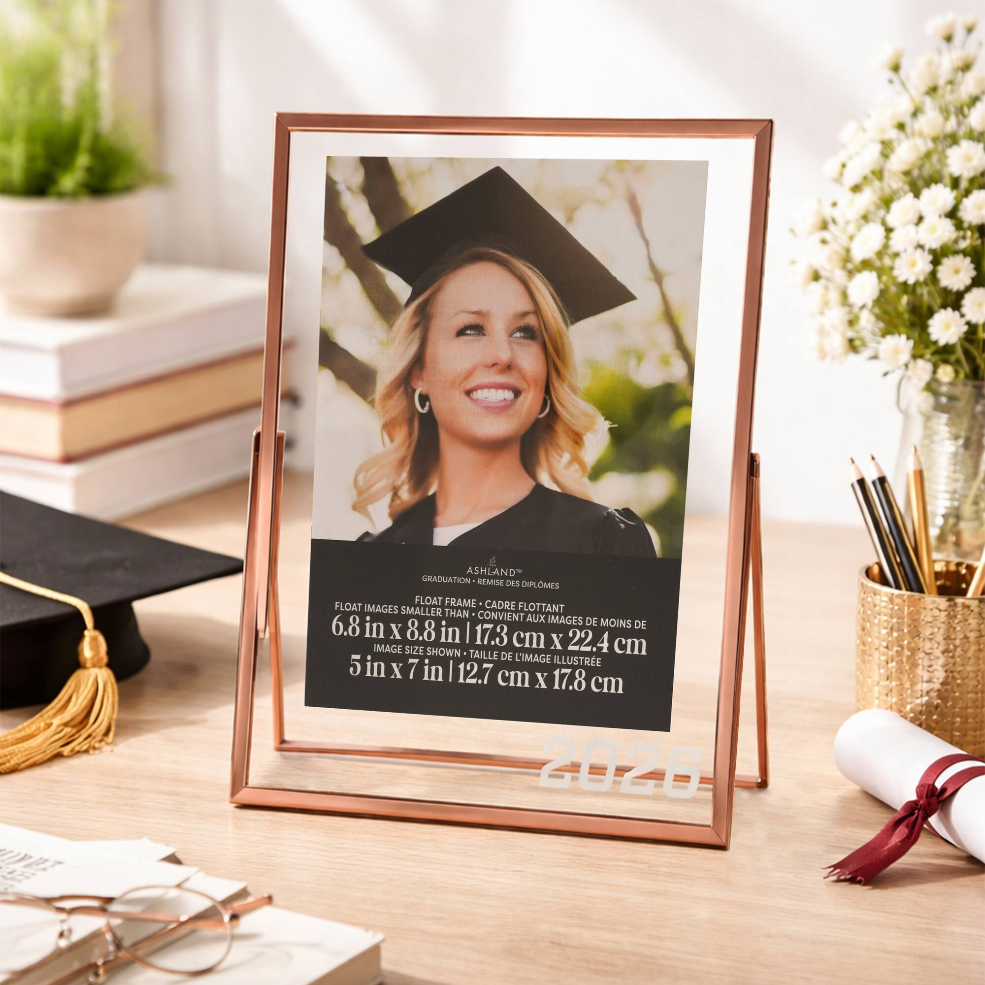 5" x 7" Gold 2026 Metal Tabletop Float Frame, Graduation by Ashland®